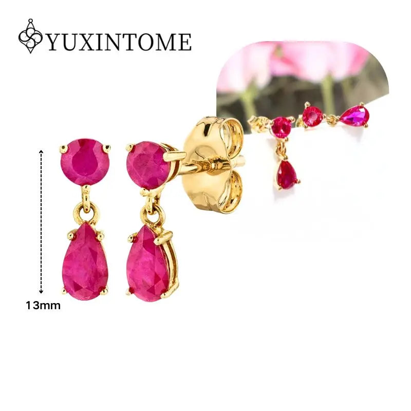 Rose Red Zircon Gold Earrings for women 925 Sterling Silver Ear Needle Geometric Pendant Hoop Earrings Fashion Wedding Jewelry