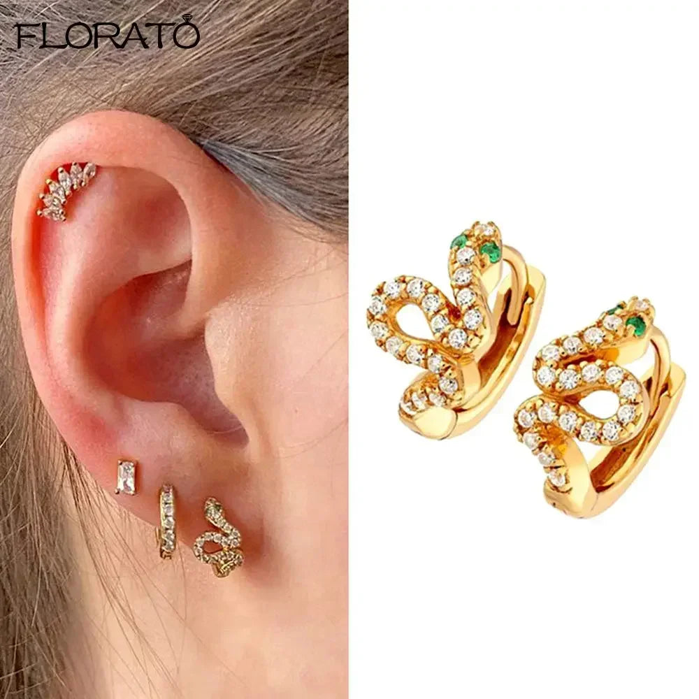 925 Silver Needle Snake Hoop Earrings for Women Trend Gold Earrings Colour Enamels Animals Crystal Pendant Earrings Jewelry Gift