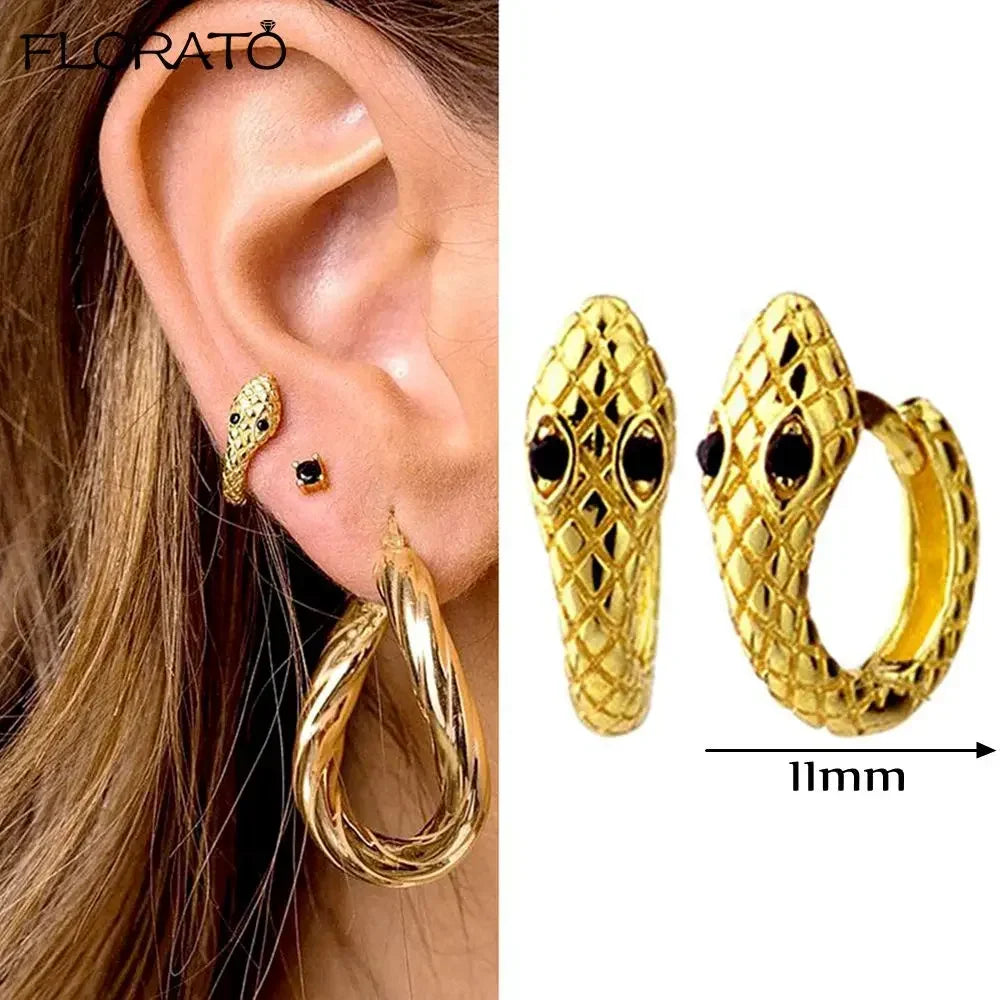 925 Silver Needle Snake Hoop Earrings for Women Trend Gold Earrings Colour Enamels Animals Crystal Pendant Earrings Jewelry Gift