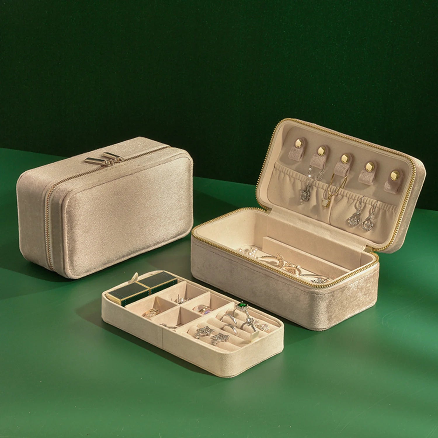 TAIMY Double Layer Design Velvet Jewelry Box Portable Travel Ring Earrings Necklace Boxes Personalized Gift Free Custom Logo