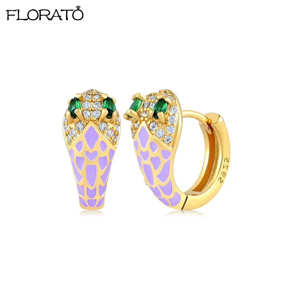 925 Silver Needle Snake Hoop Earrings for Women Trend Gold Earrings Colour Enamels Animals Crystal Pendant Earrings Jewelry Gift