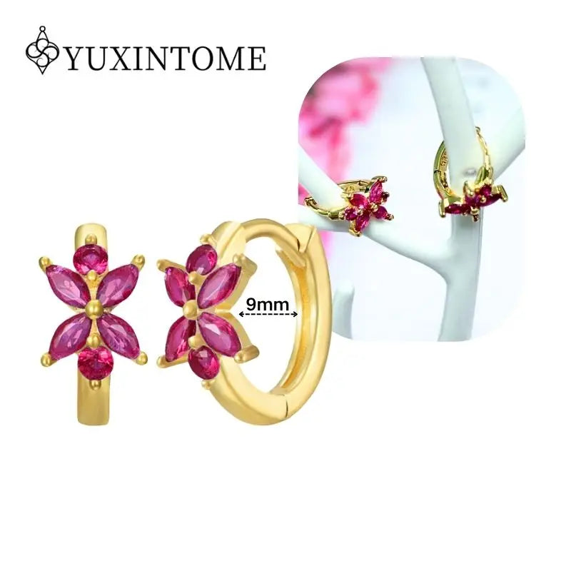 Rose Red Zircon Gold Earrings for women 925 Sterling Silver Ear Needle Geometric Pendant Hoop Earrings Fashion Wedding Jewelry