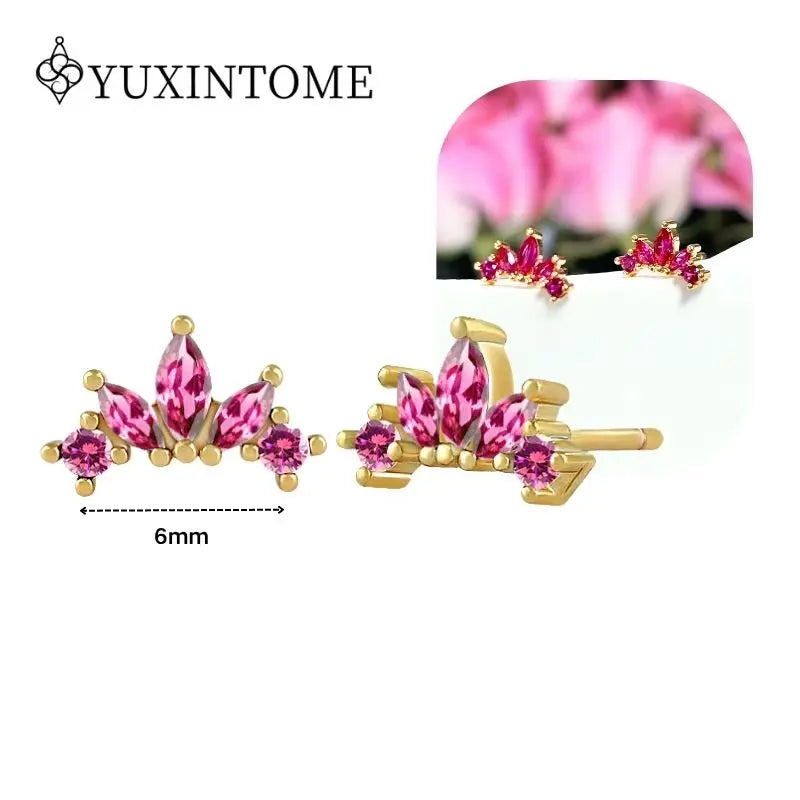 Rose Red Zircon Gold Earrings for women 925 Sterling Silver Ear Needle Geometric Pendant Hoop Earrings Fashion Wedding Jewelry