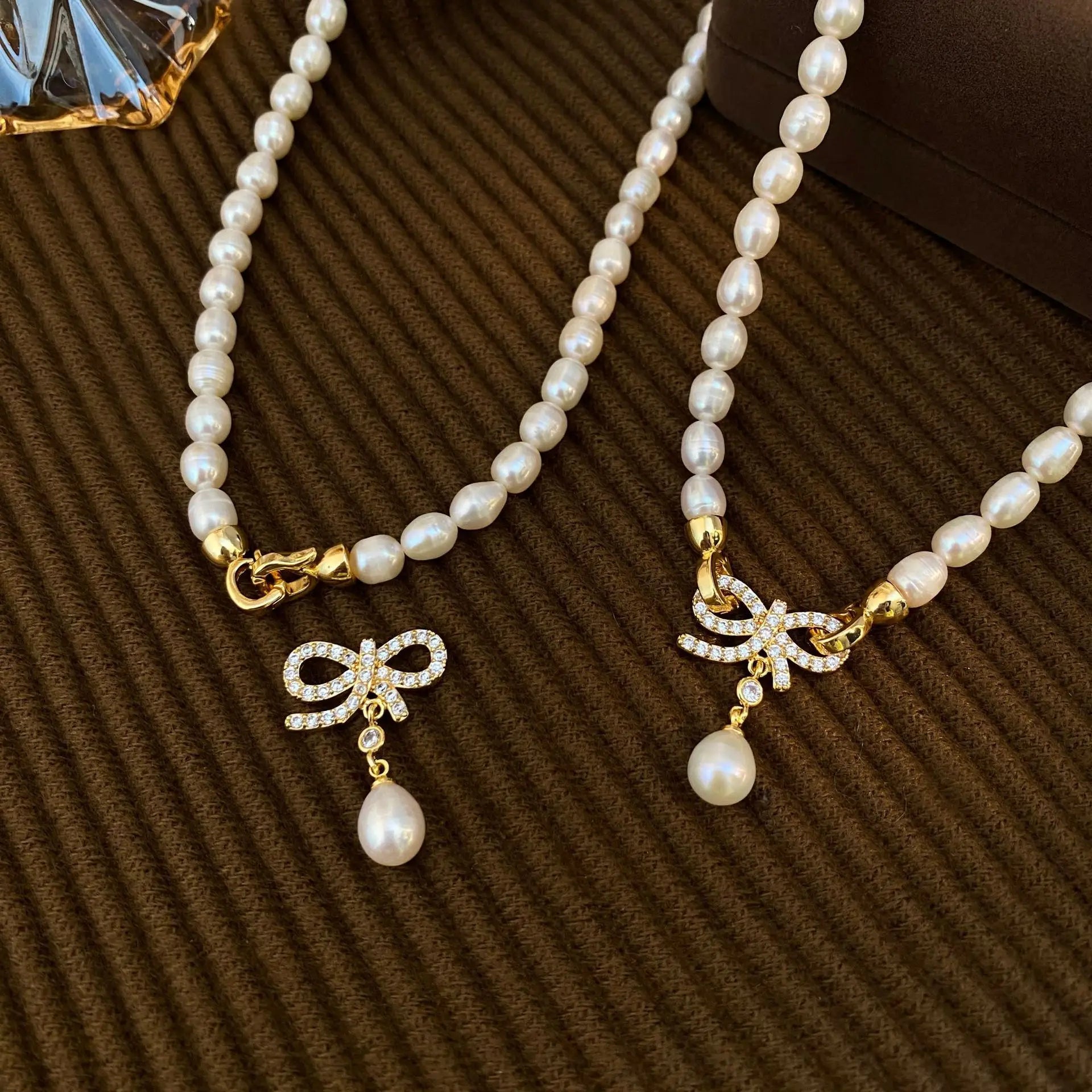 100% Natural Freshwater Pearl Elegant Bowknot 14K Gold Filled Female Short Chain Necklace Jewelry For Women Wedding Gifts