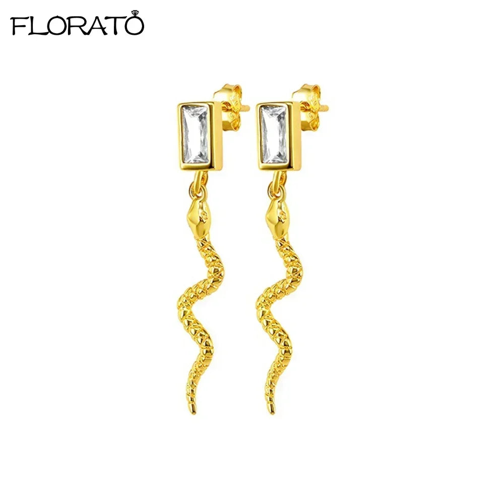 925 Silver Needle Snake Hoop Earrings for Women Trend Gold Earrings Colour Enamels Animals Crystal Pendant Earrings Jewelry Gift