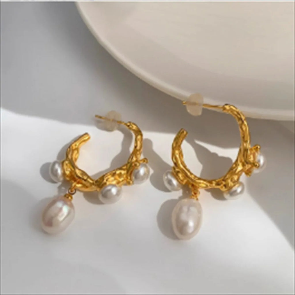 Luxury Simulated Baroque Pearls Gold Color Irregular Earrings for Women Girls French Style Trendy Wedding Party Jewelry Gifts