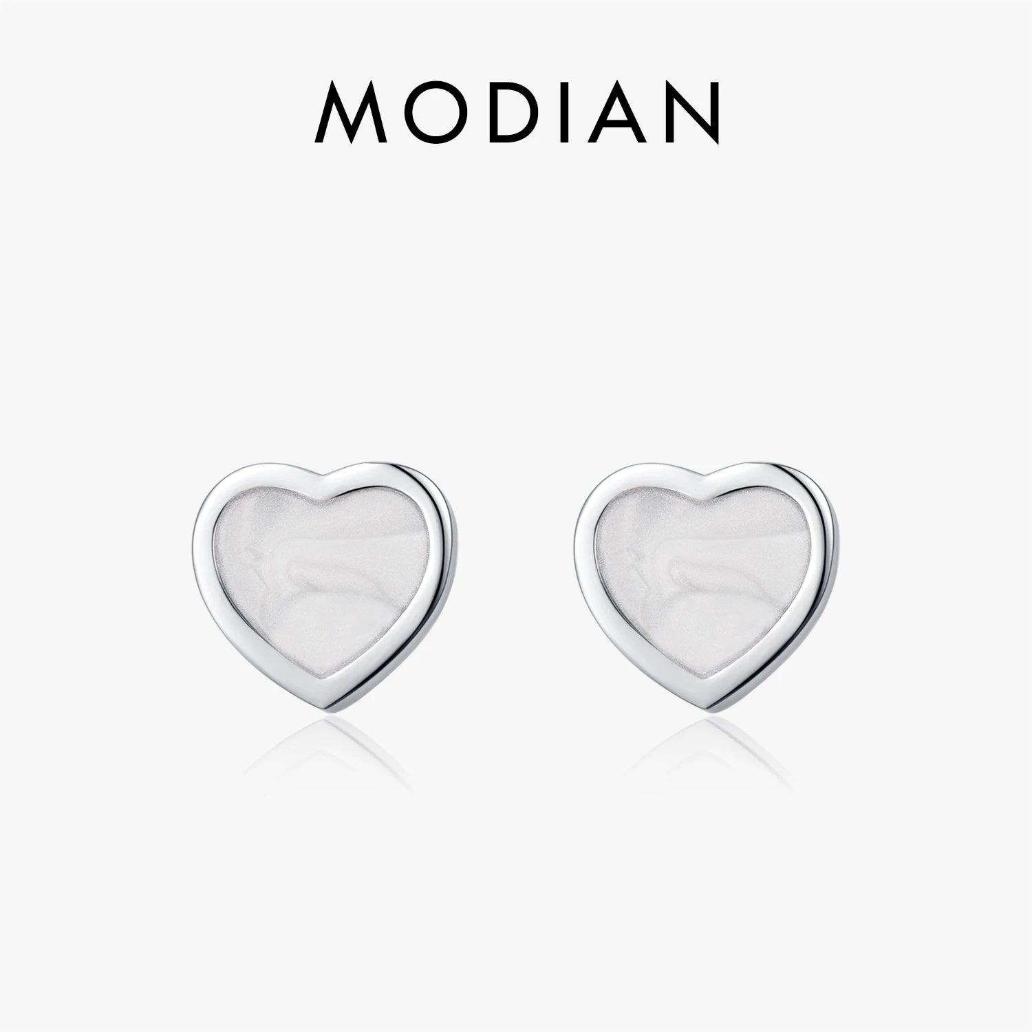 MODIAN 925 Sterling Silver Fashion Romantic White Enamel Hearts Stud Earrings For Women Girls Party Fine Jewelry Accessories