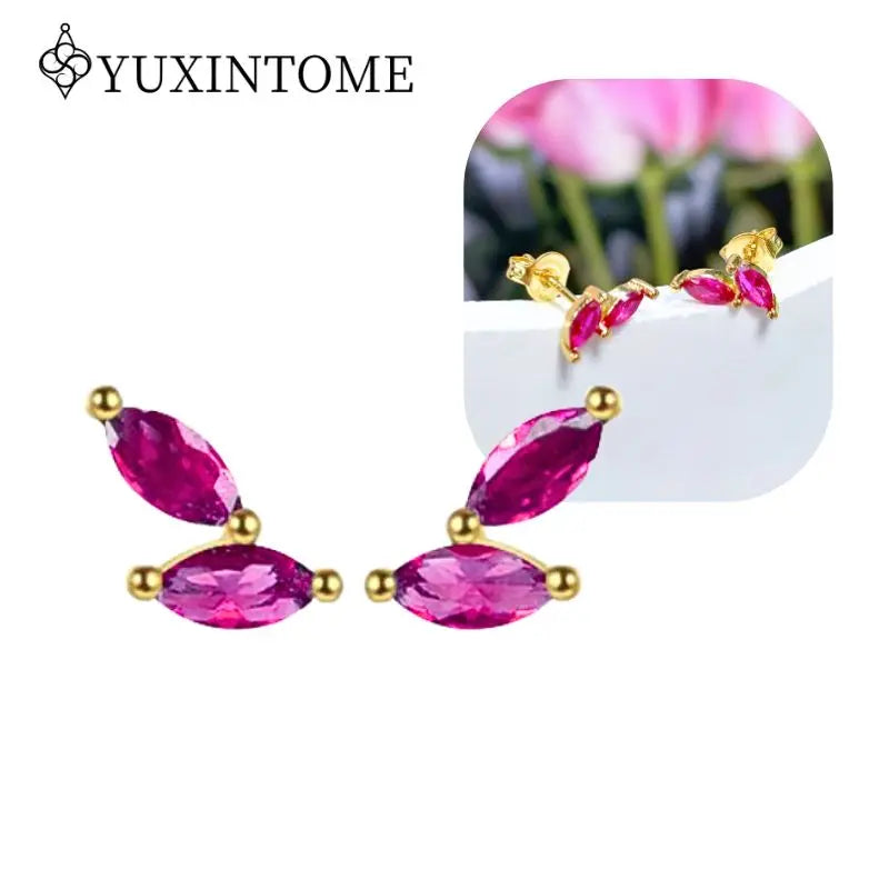 Rose Red Zircon Gold Earrings for women 925 Sterling Silver Ear Needle Geometric Pendant Hoop Earrings Fashion Wedding Jewelry