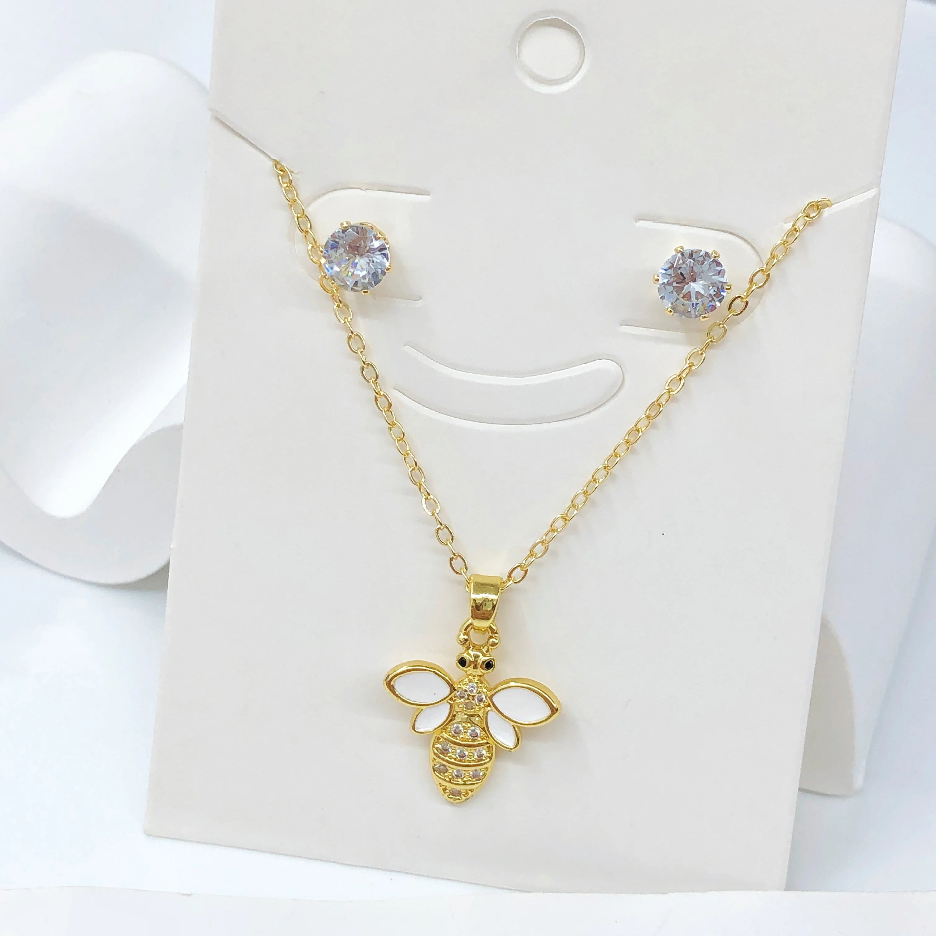 2Pcs Cute Insect Bee Zircon Jewelry Set Necklace Earrings New Fashion Women's Daily Party Jewelry Girls' Exquisite Gift