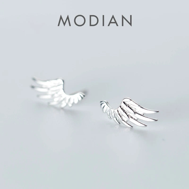 Modian 2025 New Spring Angel Wings Stud Earrings for Women Jewelry 100% Real 925 Sterling Silver Jewelry For Gril Kids Gifts