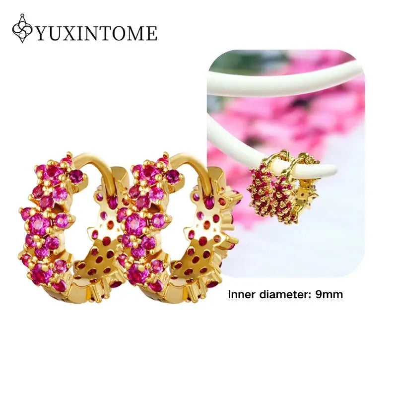 Rose Red Zircon Gold Earrings for women 925 Sterling Silver Ear Needle Geometric Pendant Hoop Earrings Fashion Wedding Jewelry