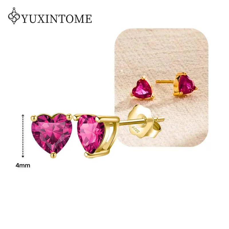 Rose Red Zircon Gold Earrings for women 925 Sterling Silver Ear Needle Geometric Pendant Hoop Earrings Fashion Wedding Jewelry