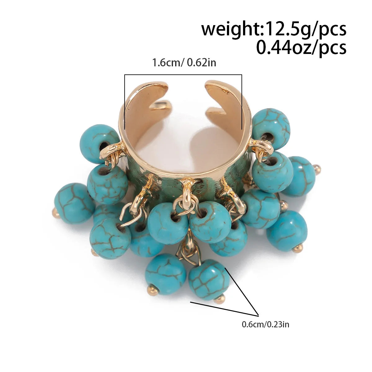 Vintage Colored Gemstones Beads Ball Tassels Wide Ring for Women Personality Exaggerated Metal Open Finger Ring Jewelry Gift