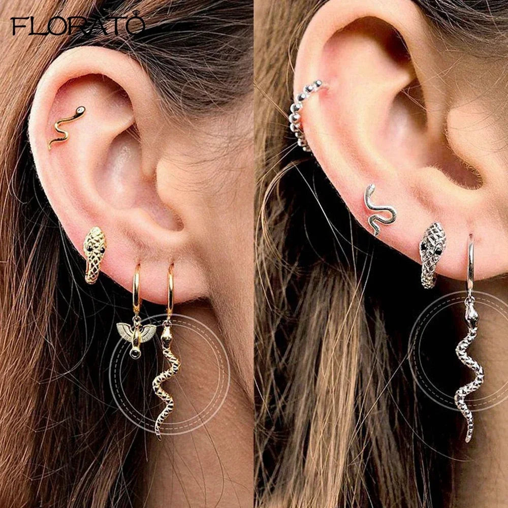 925 Silver Needle Snake Hoop Earrings for Women Trend Gold Earrings Colour Enamels Animals Crystal Pendant Earrings Jewelry Gift
