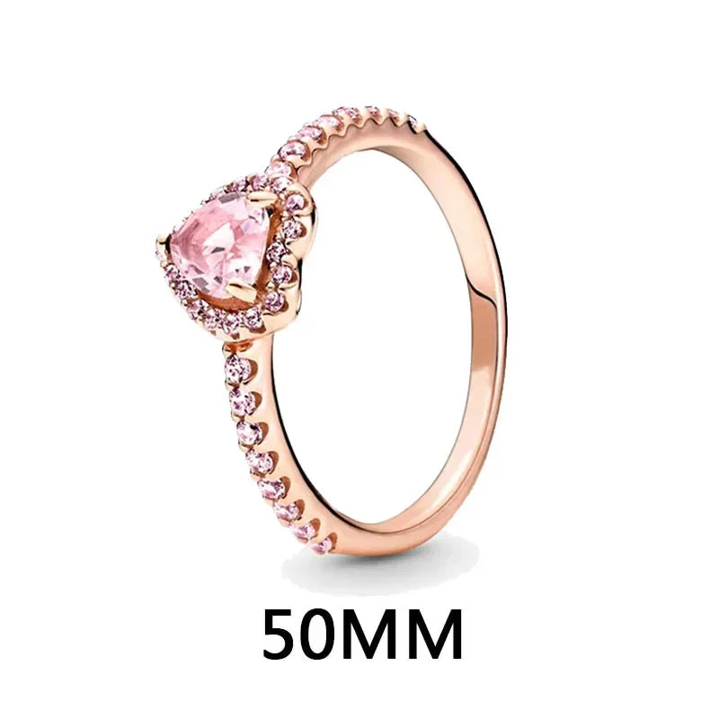 New 925 sterling silver heart-shaped pink ring necklace earring set luxurious sparkling charm jewelry fashion wedding gift