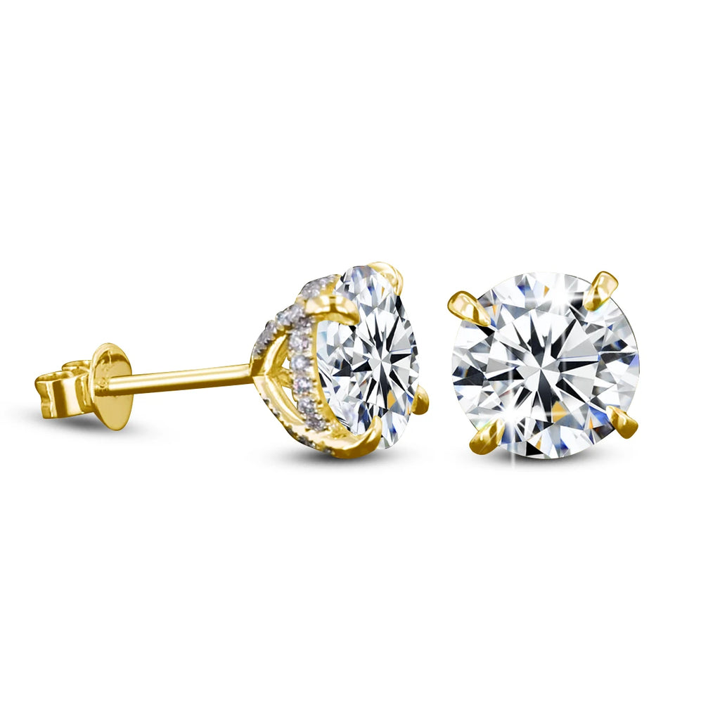 AU585 14K Gold Filled Round Moissanite Ear Studs Women Men Couple Piercing Earring Wedding Daily Wear Jewelry