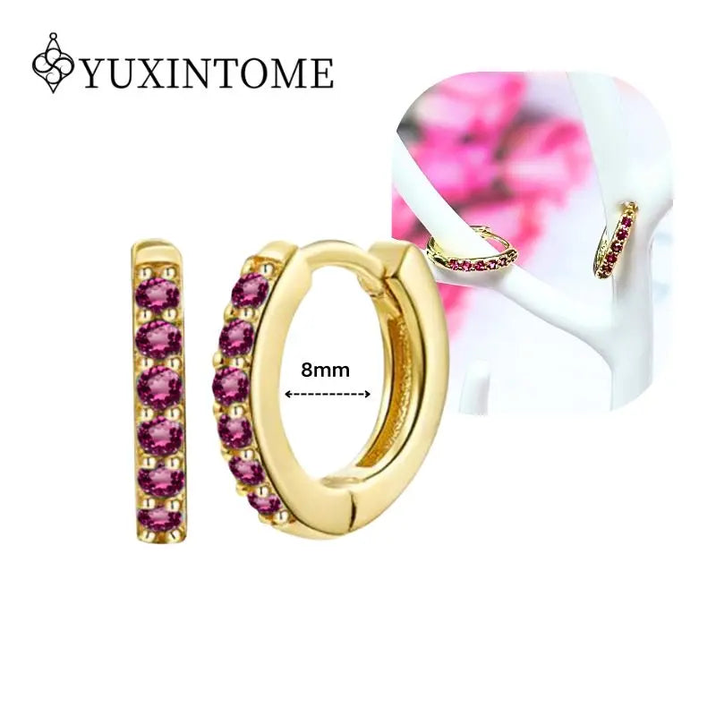 Rose Red Zircon Gold Earrings for women 925 Sterling Silver Ear Needle Geometric Pendant Hoop Earrings Fashion Wedding Jewelry