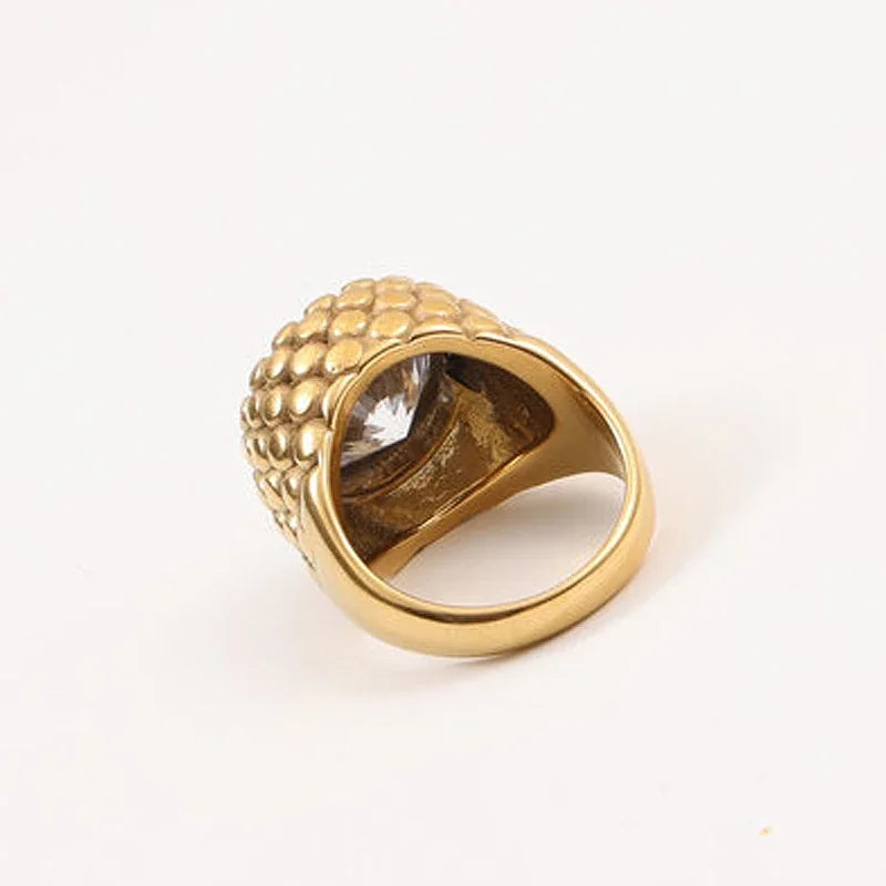 Big Zircon Signet Rings Stainless Steel Rngs for Women Simple Dainty Elegant Jewelry New in Waterproof Jewelry