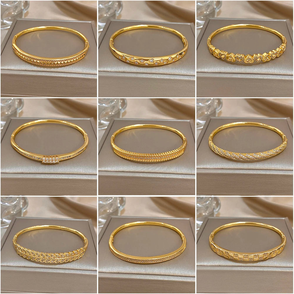 Luxury Multilayer Micro Inlaid Zircon Cuff Bracelet for Women Elegant Gold Plated Copper Stacked Bracelets Fashion Jewelry