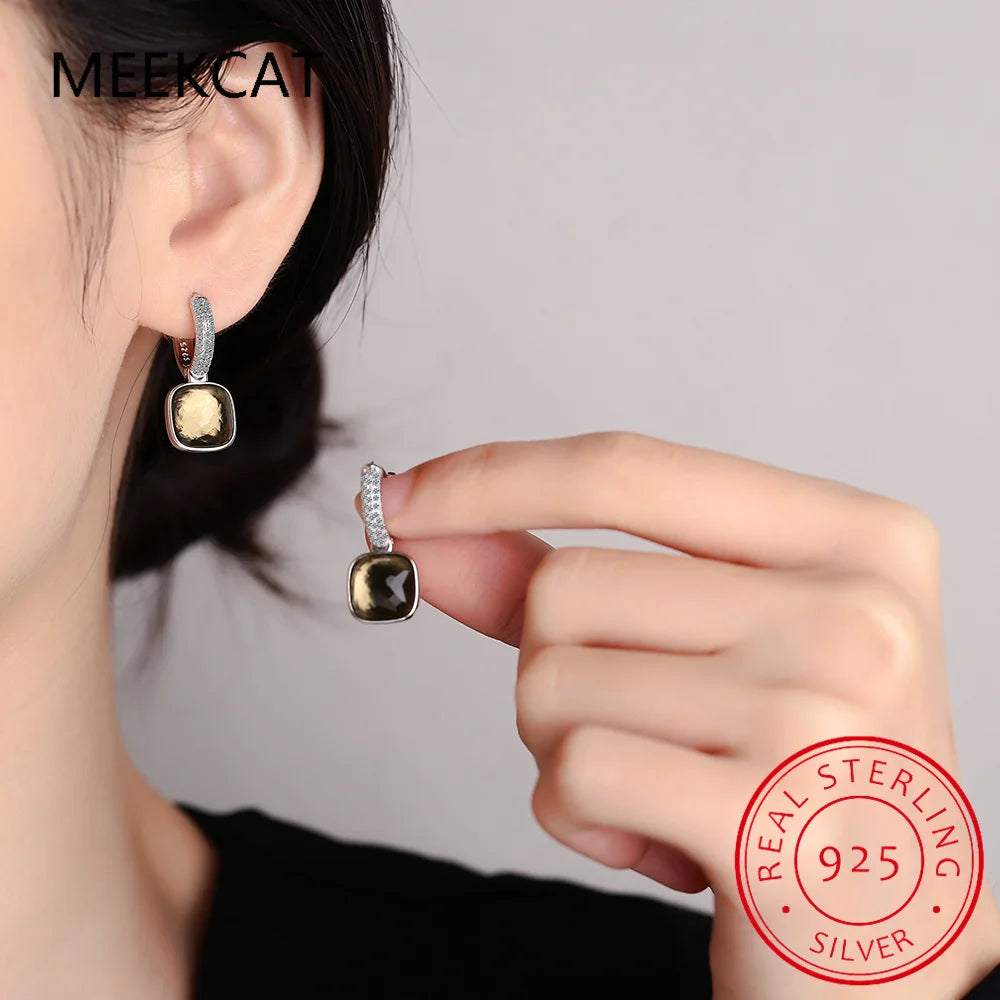 Large 7ct Genuine Smoky Quartz 925 Sterling Silver Dangle Drop Earrings for Women Statement Gemstone Earings