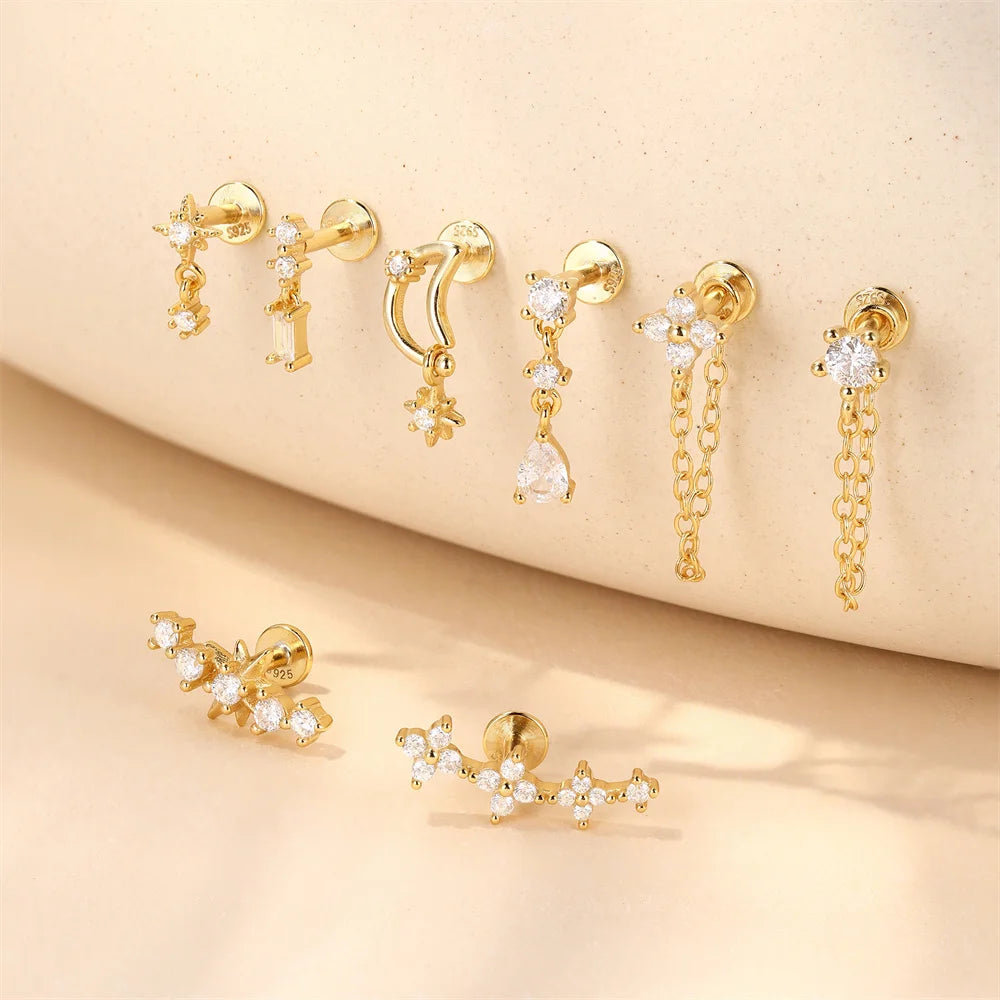 AIDE 925 Sterling Silver Zircon Opal Stud Earrings For Women Men Tiny Ear Bone Studs Nail Cartilage Piercing Earring Jewelry