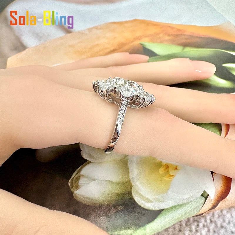 Sola-Bling 100% Pass Diamond Tester 5ct Moissanite Ring 925 Sterling Silver Rings for Women Fashion Elegant Gift Party Jewelry