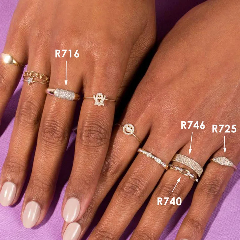 Hip Hop Cuban Link Ring For Women Dainty Gold Color Micro-inlaid Zircon Stacking Matching Ring Jewelry Fashion Accessories R720
