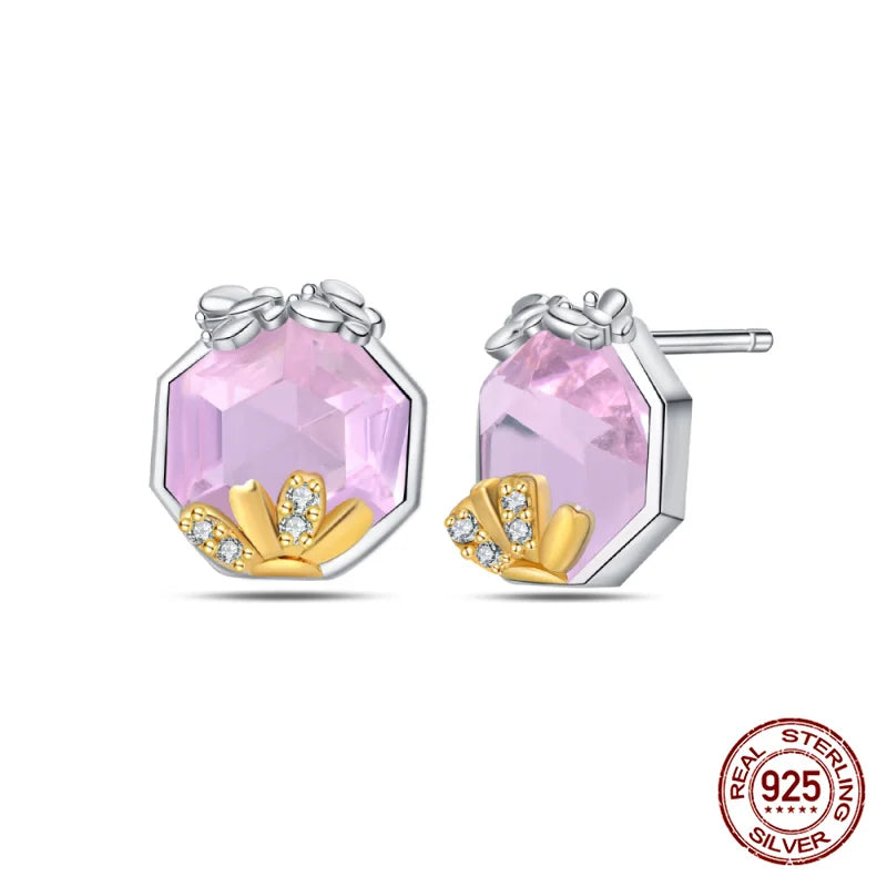 Classic 100% 925 Sterling Silver Wings Heart Inlaid Unicorn Women's Earrings Suitable for Birthday Party Anniversary Gift