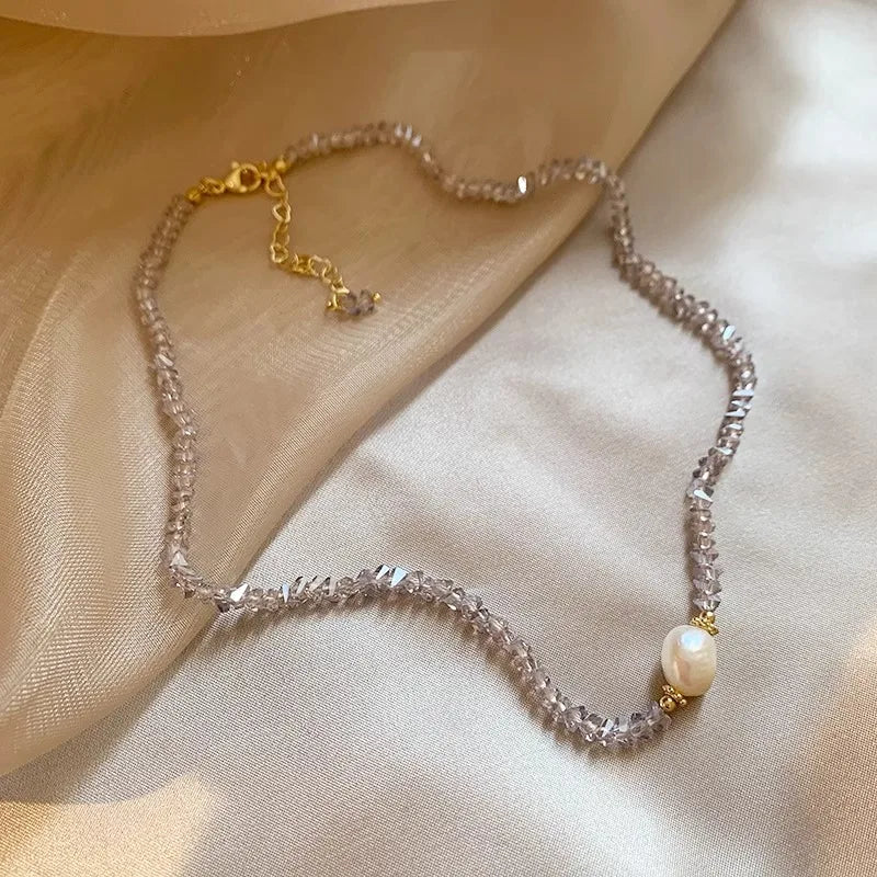 New Arrival Elegant Natural Freshwater Pearl & Crystal 14K Gold Filled Female Beads Chain Necklace Jewelry For Women Cheap Gifts