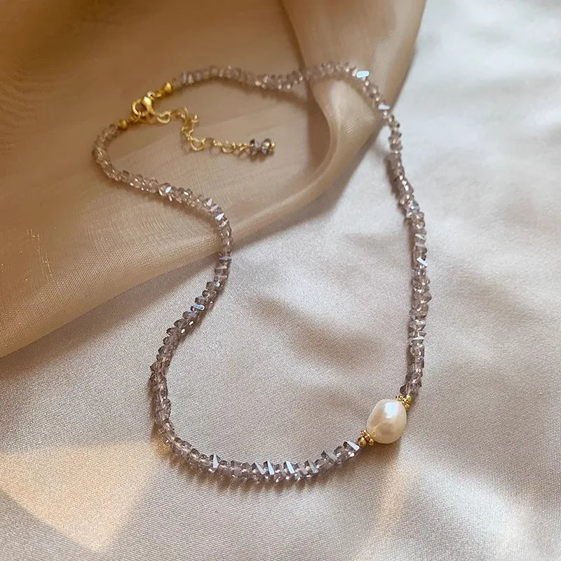 New Arrival Elegant Natural Freshwater Pearl & Crystal 14K Gold Filled Female Beads Chain Necklace Jewelry For Women Cheap Gifts