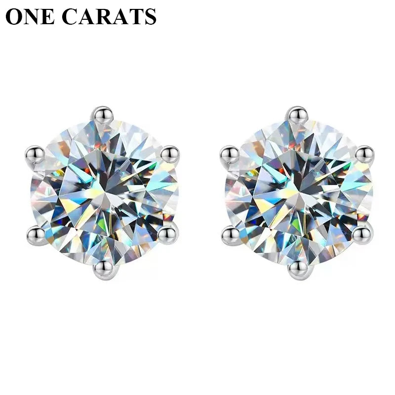ONE CARAT Moissanite Stud Earrings for Women 925 Sterling Silver Luxury Elegant Jewelry Sparkling Fashion Accessories Perfect