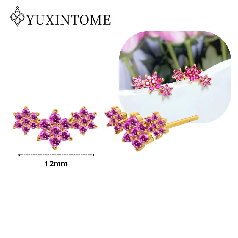 Rose Red Zircon Gold Earrings for women 925 Sterling Silver Ear Needle Geometric Pendant Hoop Earrings Fashion Wedding Jewelry