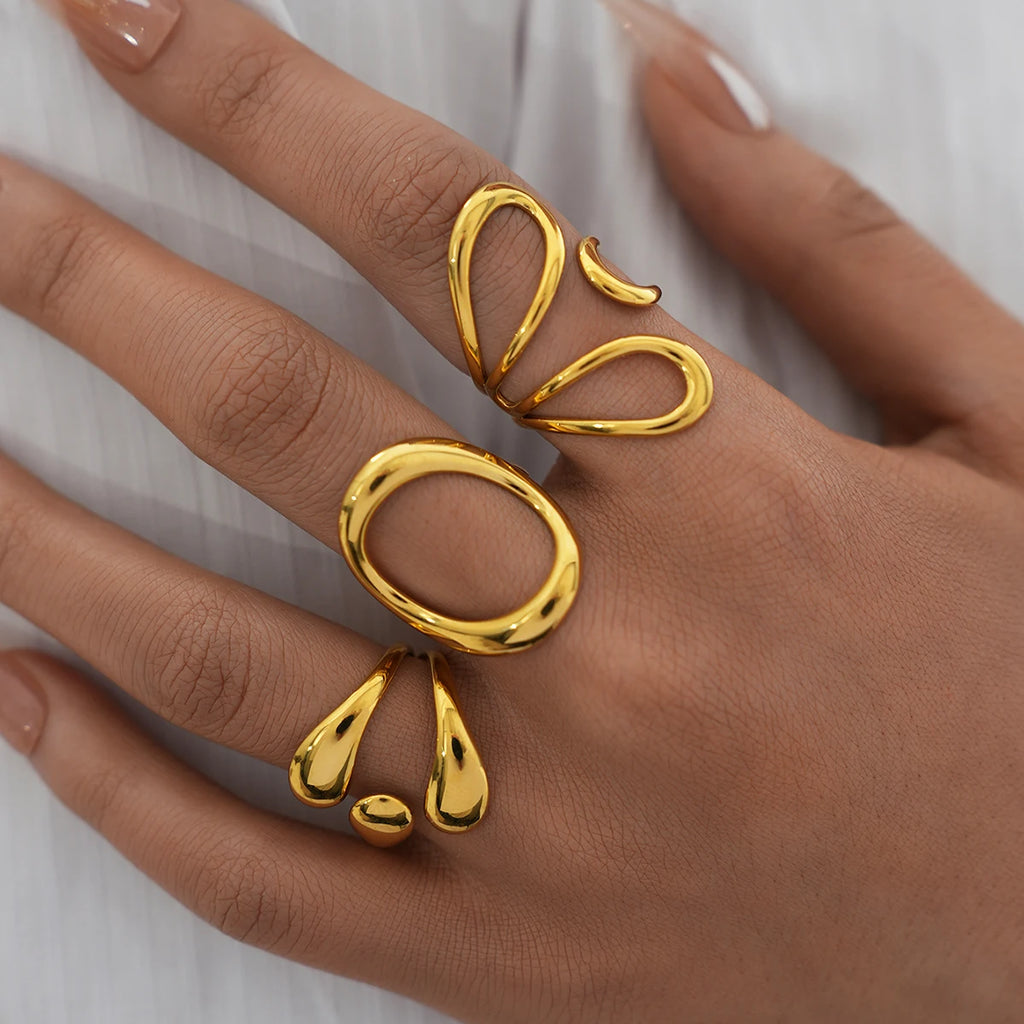 Fashion Minimalist Large Rings For Women Stainless Steel Gold Plated Waterproof Hip-hop Women's Finger Ring Aesthetic Jewelry