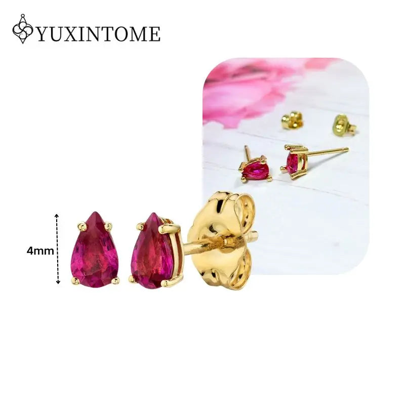 Rose Red Zircon Gold Earrings for women 925 Sterling Silver Ear Needle Geometric Pendant Hoop Earrings Fashion Wedding Jewelry