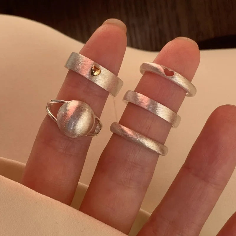 Korean Style Niche Frosted Combination Rings for Women, Fashionable, Simple, Everyday Korean Style Stackable Rings, Unique Autumn and Winter Statement Index Finger Rings