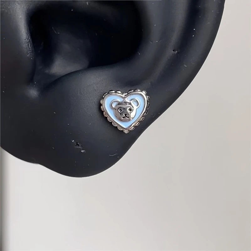 1 Pcs Pink Love Heart Wings Star Pendant Ear Bone Nail 316L Stainless Steel Piercing Earring Y2K Punk Jewelry Women Accessories