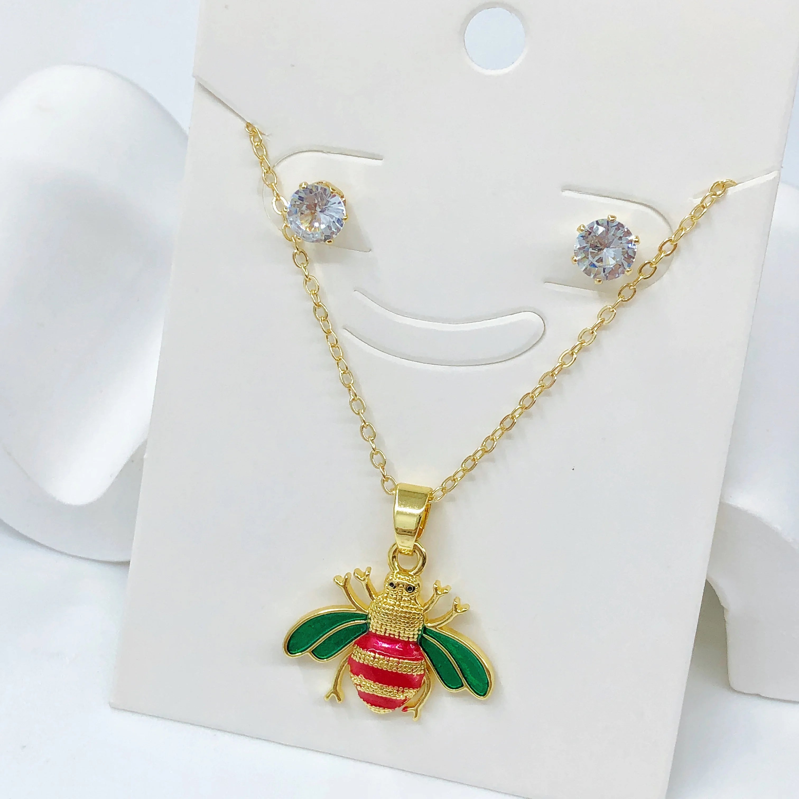 2Pcs Cute Insect Bee Zircon Jewelry Set Necklace Earrings New Fashion Women's Daily Party Jewelry Girls' Exquisite Gift