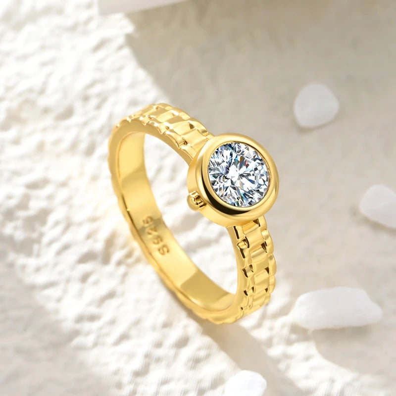 Ring 925 Sterling Silver Sparkling Gold Heart Star Moon Chain Ring For Women Man Girl Wedding Anniversary Part Ring Jewelry Gift