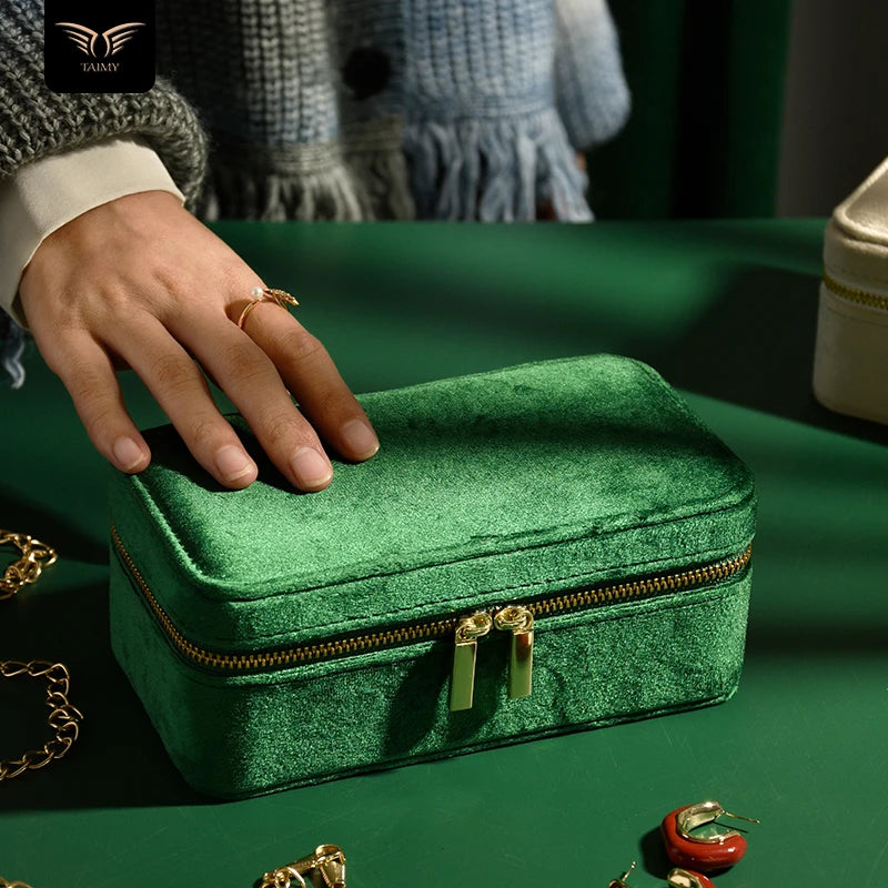 TAIMY Double Layer Design Velvet Jewelry Box Portable Travel Ring Earrings Necklace Boxes Personalized Gift Free Custom Logo