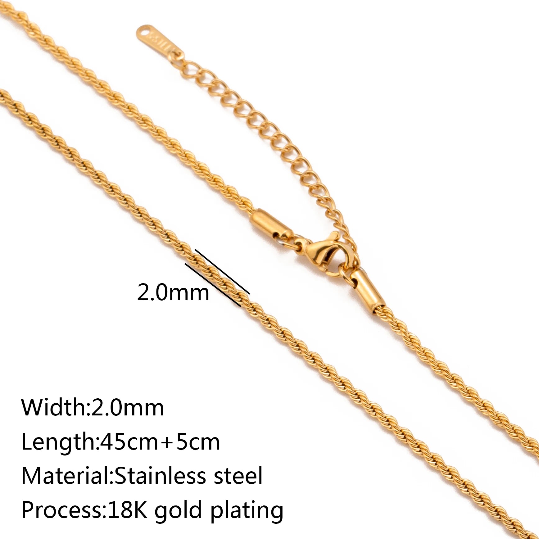 5pc 18K Gold Color PVD Plated Stainless Steel Cuba Cross O Ripple Twisted Chain Necklace Adjustable Chain DIY Necklace Wholesale