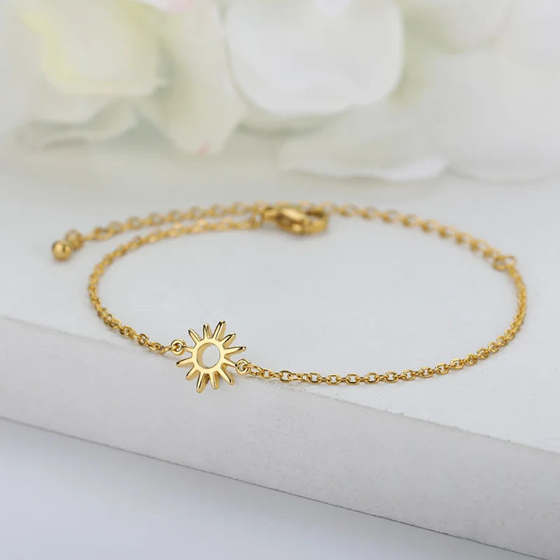 Elegant Zircon Flowers Bracelet For Women Girls Charm Gold Color Stainless Steel Plant Bracelets Luxury Designer Jewelry Gifts