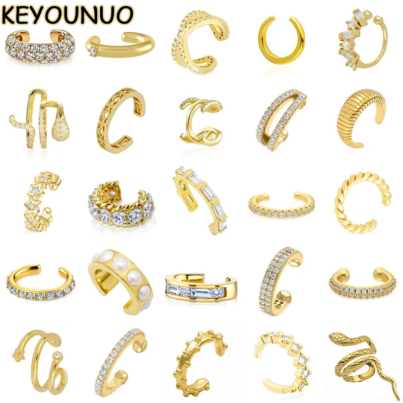 KEYOUNUO 1Pcs Gold Silver Filled Ear Cuffs Earrings For Women Pearl Zircon Fake Piercing Golden Clip Earring Jewelry Wholesale