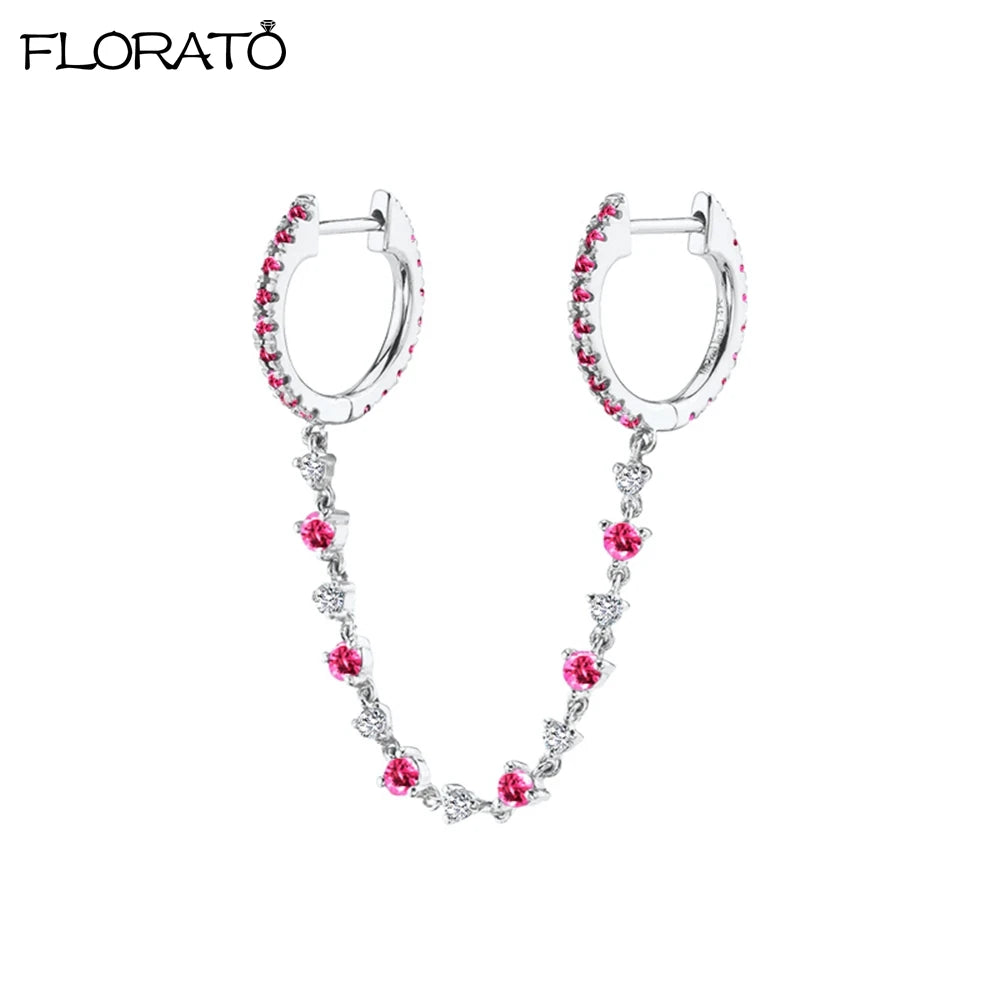 1PC 925 Silver Needle Colorful Crystal Chain Pendant Hoop Earrings For Women Two Hole Enamel Star Earrings Fashion Jewelry Gift