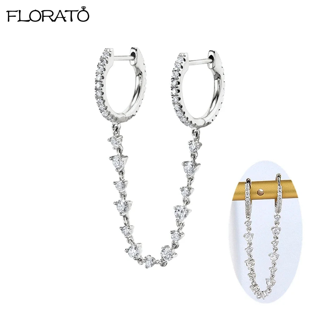 1PC 925 Silver Needle Colorful Crystal Chain Pendant Hoop Earrings For Women Two Hole Enamel Star Earrings Fashion Jewelry Gift