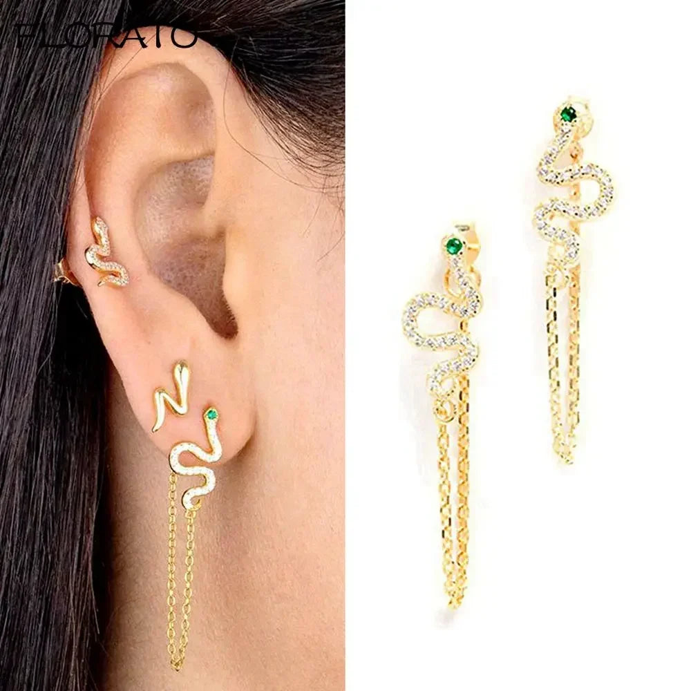 925 Silver Needle Snake Hoop Earrings for Women Trend Gold Earrings Colour Enamels Animals Crystal Pendant Earrings Jewelry Gift