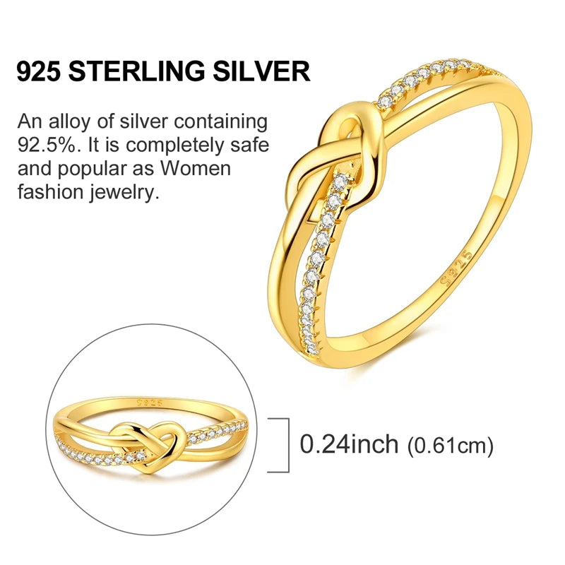 Ring 925 Sterling Silver Sparkling Gold Heart Star Moon Chain Ring For Women Man Girl Wedding Anniversary Part Ring Jewelry Gift