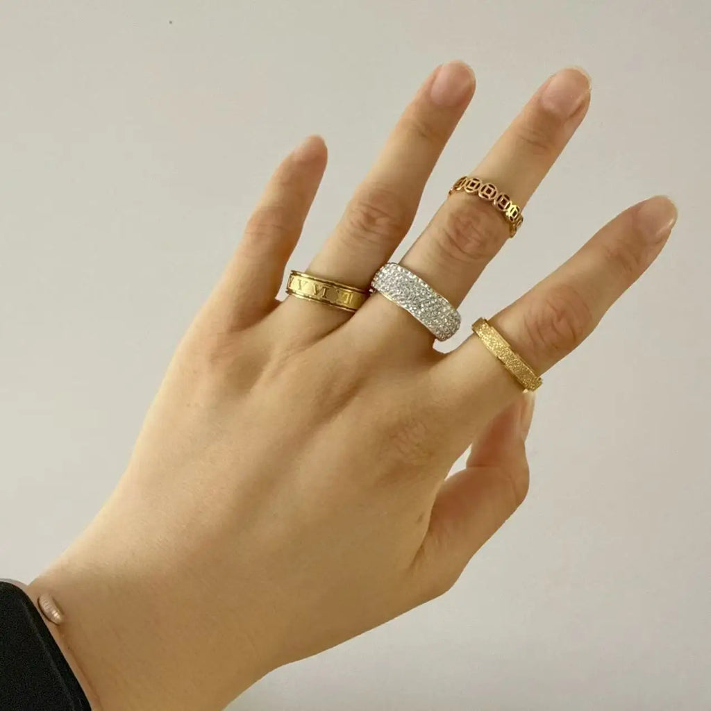 4 pieces Stainless Steel Ring Set For Women Trendy Luxury Zircon Finger Jewelry Accessory Female Party Gift