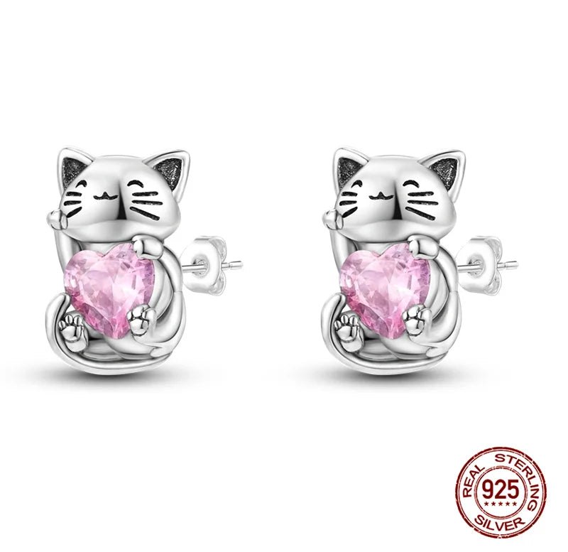 Classic 100% 925 Sterling Silver Wings Heart Inlaid Unicorn Women's Earrings Suitable for Birthday Party Anniversary Gift