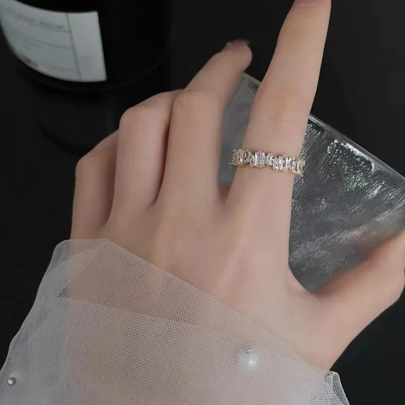 2025 New Exquisite Irregular Zircon Gold Color Open Rings Korean Fashion Jewelry For Women's Wedding Party Luxury Accessories