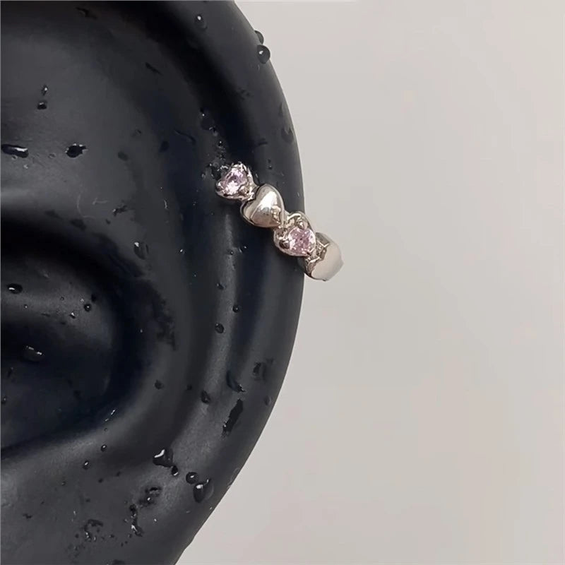 1 Pcs Pink Love Heart Wings Star Pendant Ear Bone Nail 316L Stainless Steel Piercing Earring Y2K Punk Jewelry Women Accessories